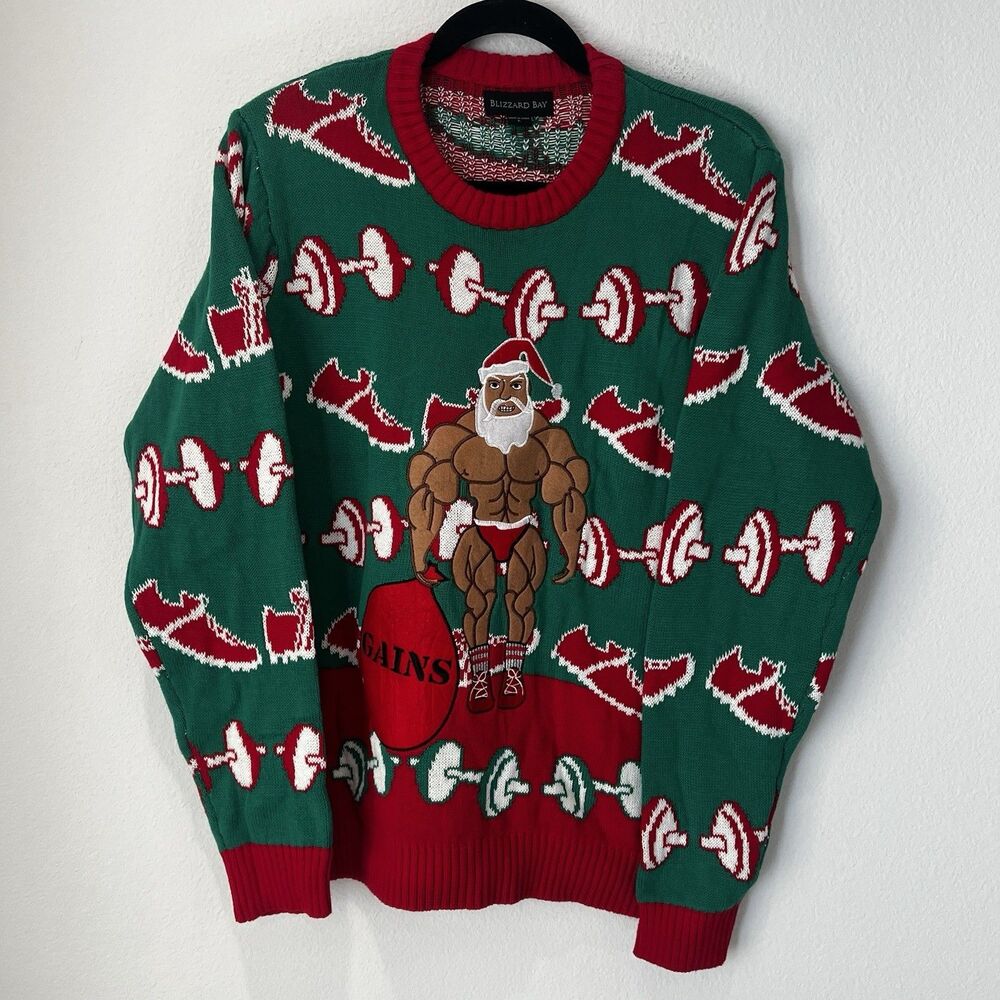 Blizzard Bay Adult Bodybuilder Swole Santa Ugly Christmas Sweater Men Size L